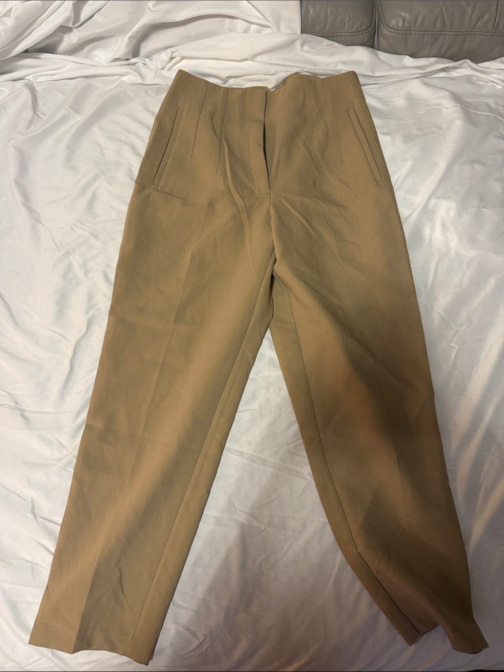 Zara High-Waist Tailored Trousers in Camel